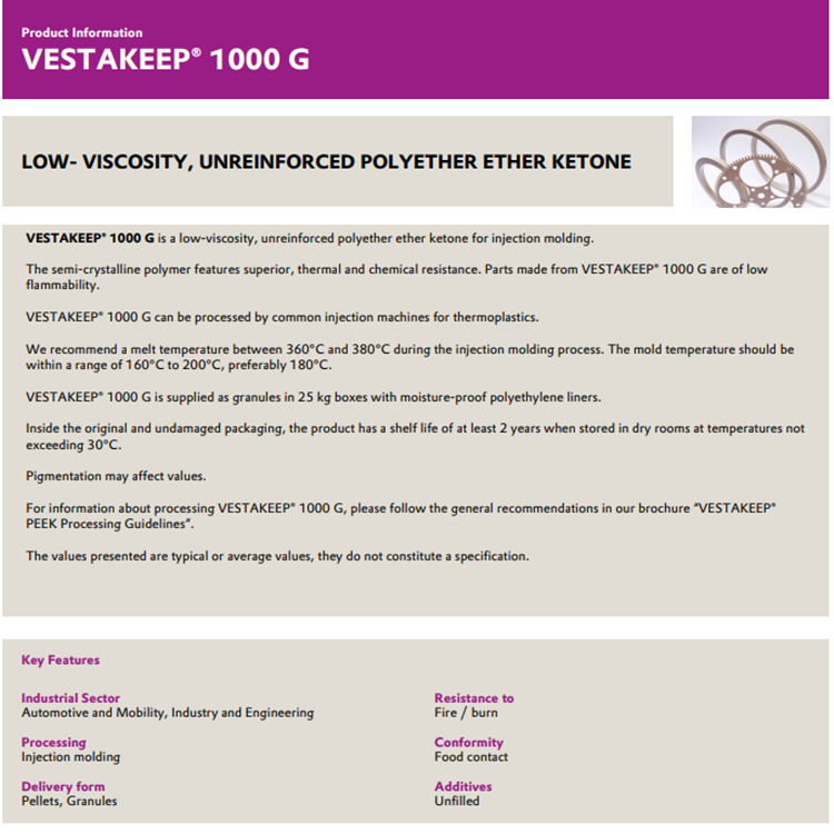 阻燃性 赢创德固赛 PEEK VESTAKEEP 1000 G